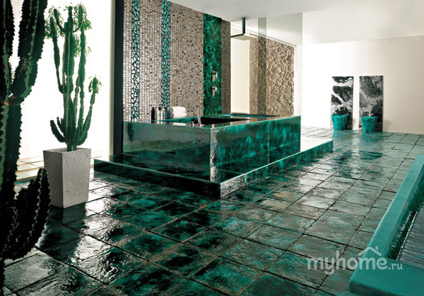 Ванная комната в зеленом цвете, этно-стиль