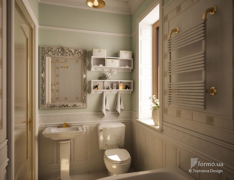 Уютная ванная комната в классическом стиле  